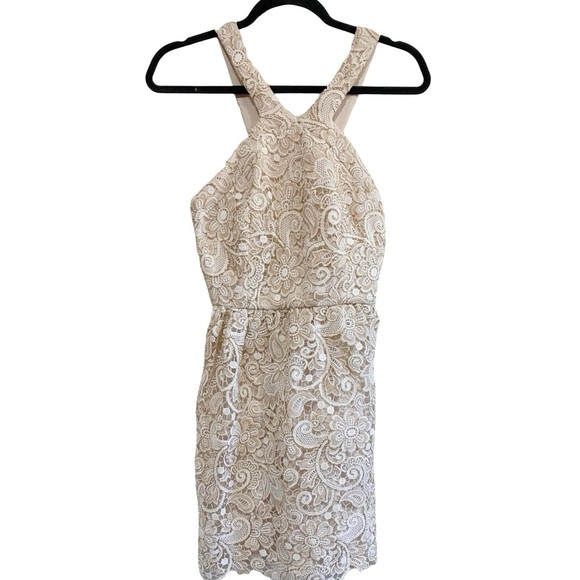 Club Monaco - Doina Cream and Gold Lace Eyelet Mini Dress - Picture 4 of 11